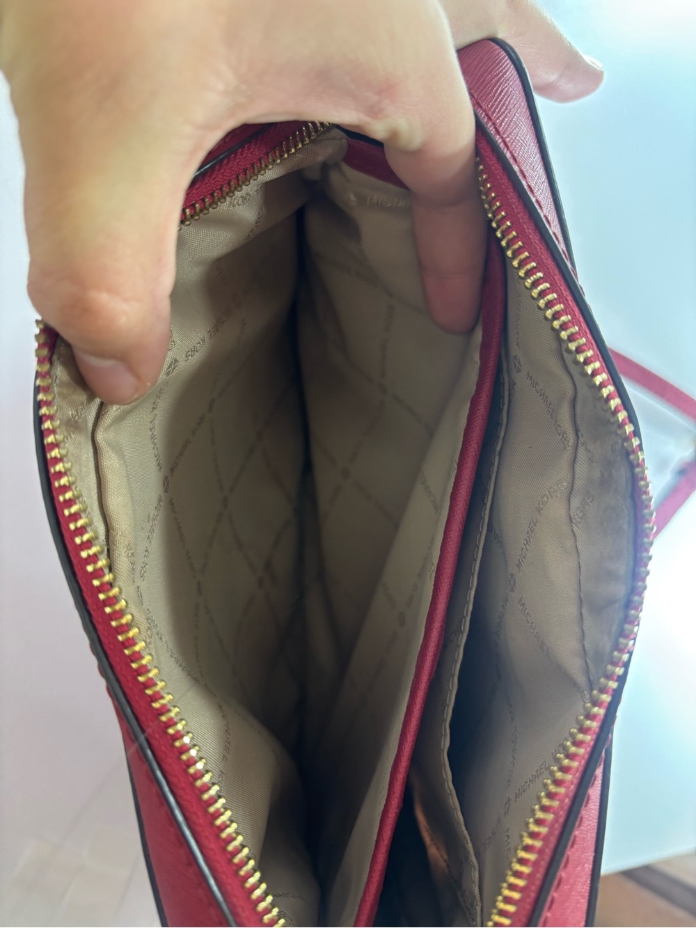 Michael Kors Red Saffiano Crossbody with Gold Chain - Picture 3 of 3